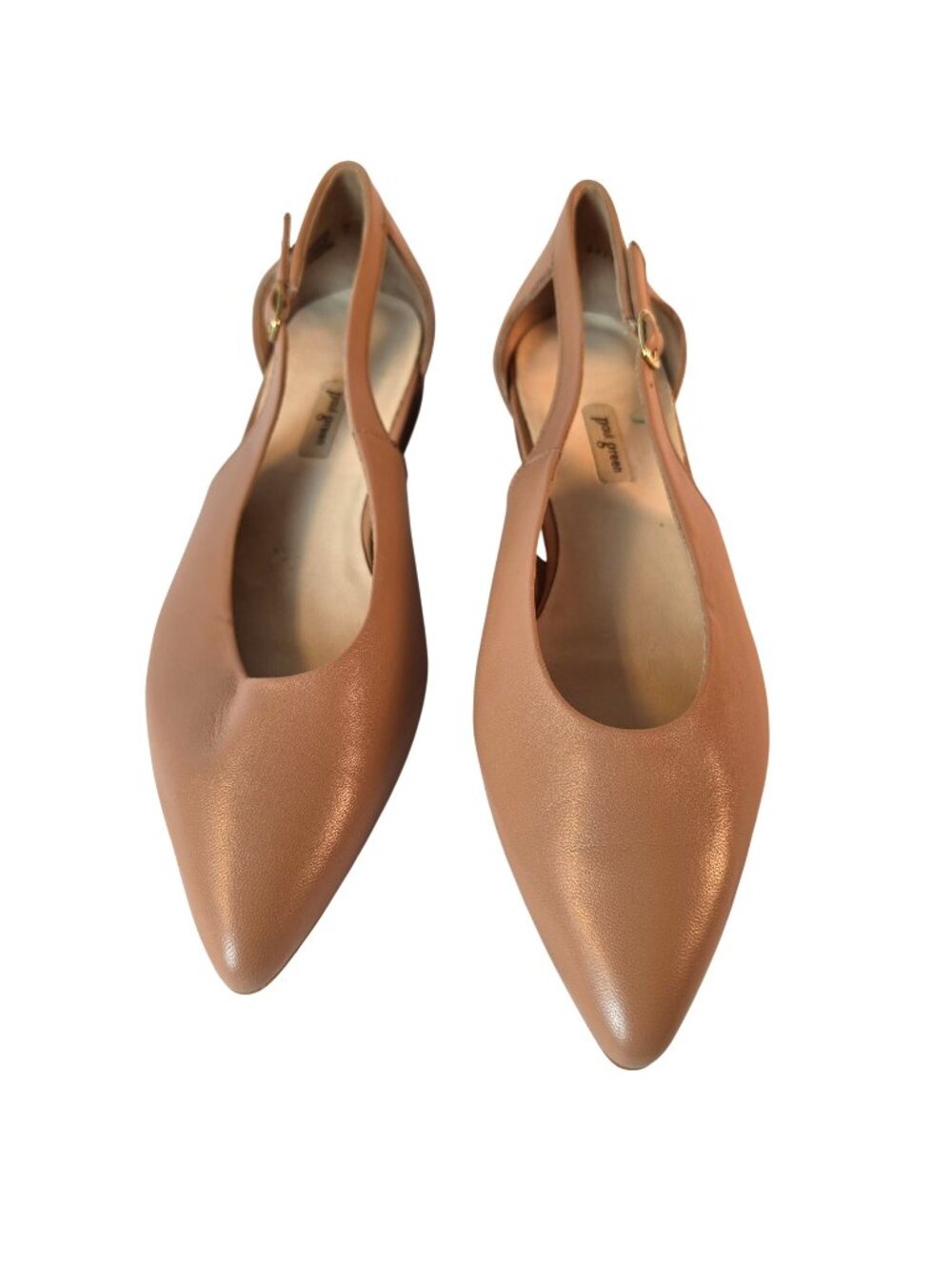 Paul Green Rica Pointed Toe D'Orsay Flats Tan Leather Womens 7 Ankle Strap NWOB - Picture 1 of 12